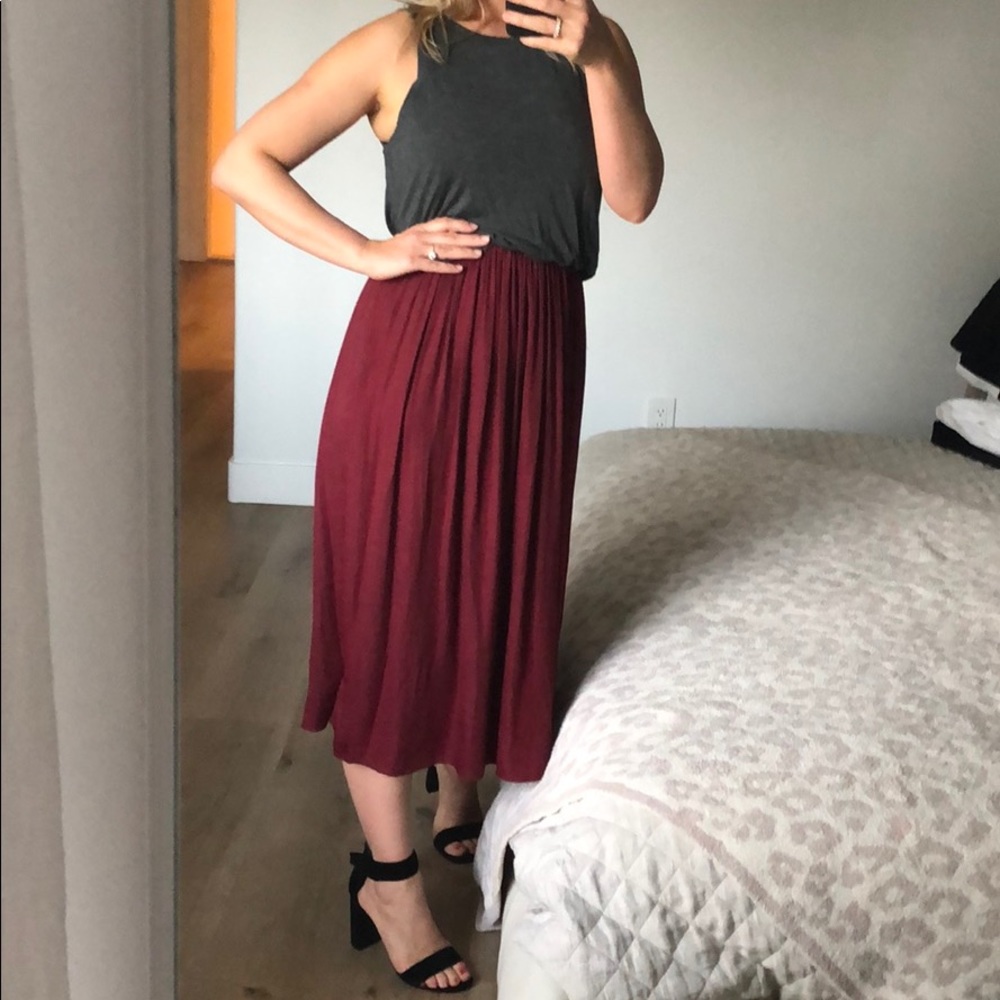 Grey and burgundy red silky dress